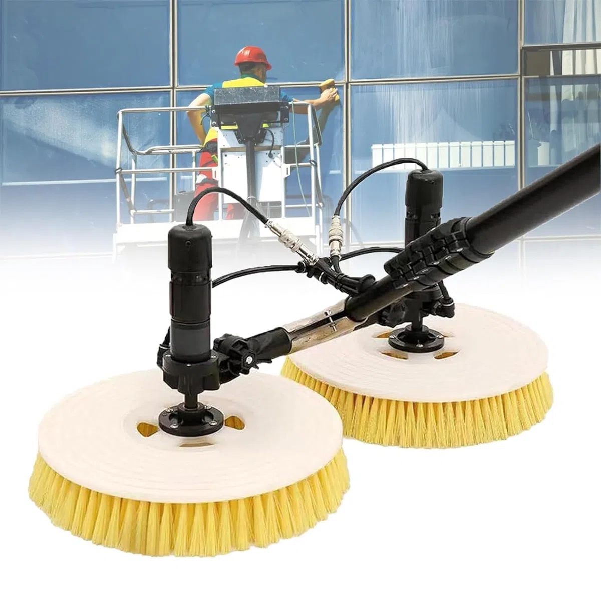 Machine de nettoyage de panneau solaire à double tête avec perche télescopique de 7,5 m – Brosse photovoltaïque efficace pour nettoyage solaire de toit et outil de nettoyage solaire