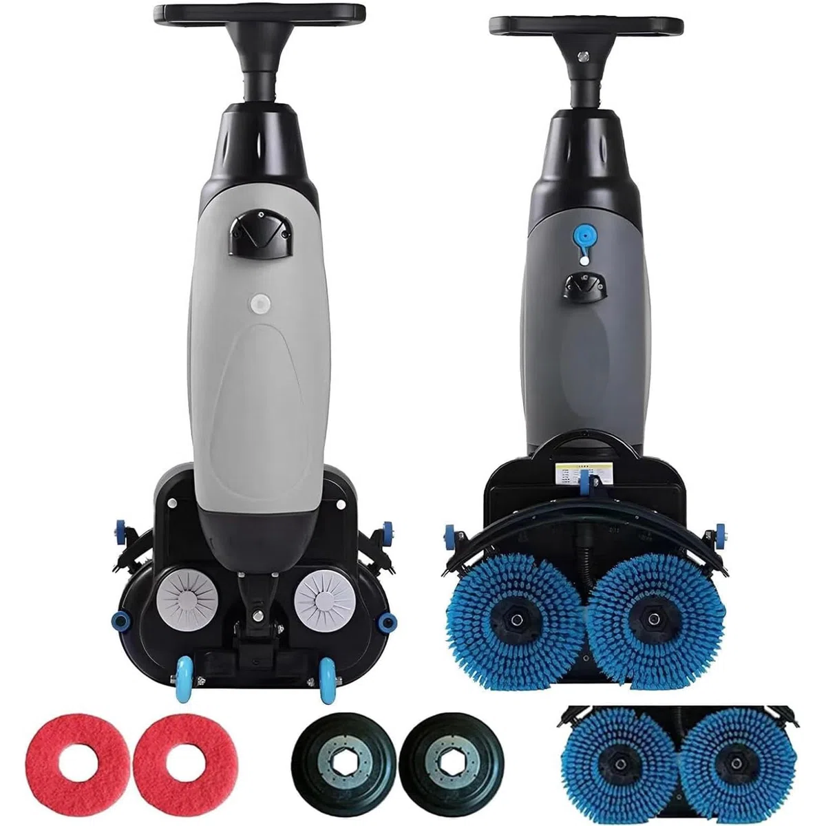 Brosse à récurer commerciale avec deux têtes de brosse pour un nettoyage efficace dans les restaurants, garages et gymnases, gris