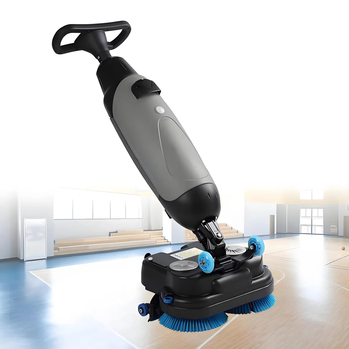 Autolaveuse Professionnelle 43 Cm, Doubles Brosses Rotatives, Tête Rotative 360°, Bac à Eau Double, Capacité De Nettoyage élevée pour Bureaux Et écoles Grey-110V